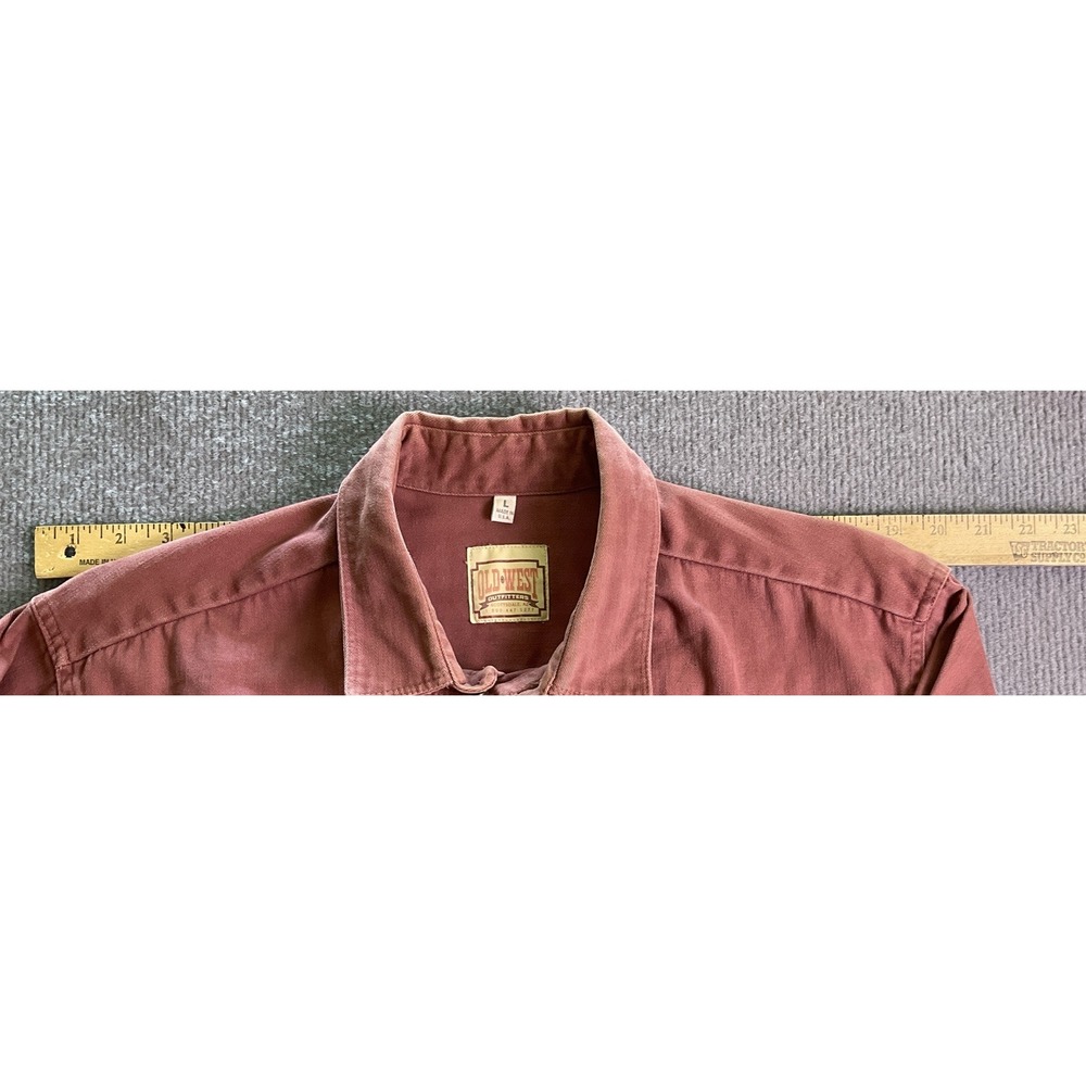 Old West Vtg Mens L Bib Shirt Light Maroon Herring Bone Frontier Western Cowboy - Picture 5 of 8